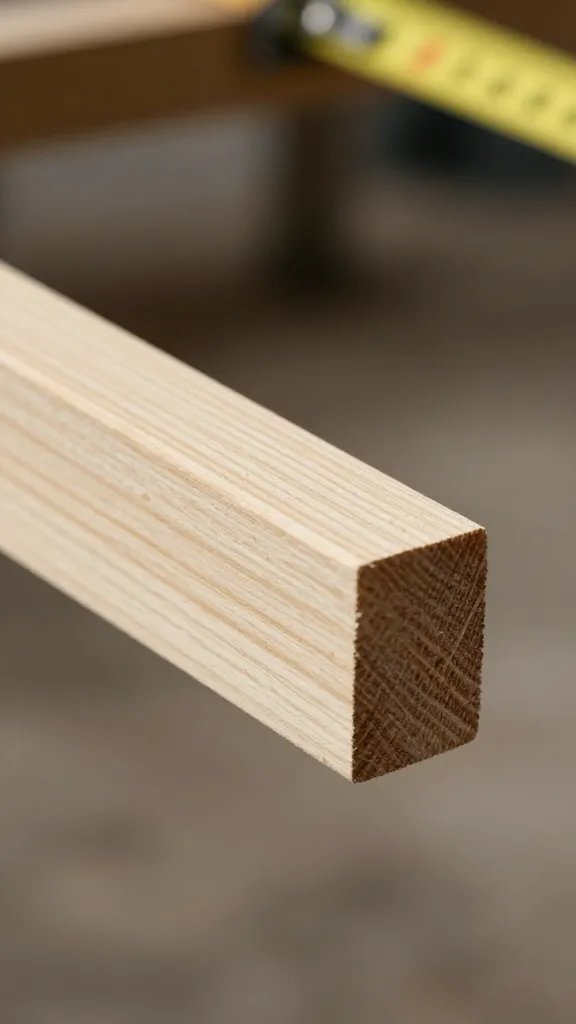 Focused shot of a single 2x4 side rail being measured