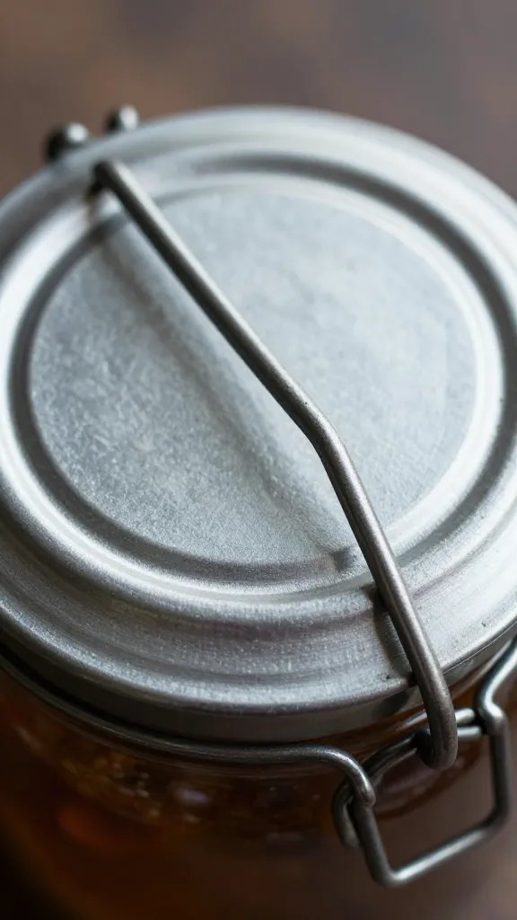 Focused shot on jar lid with rustic metal bail handle