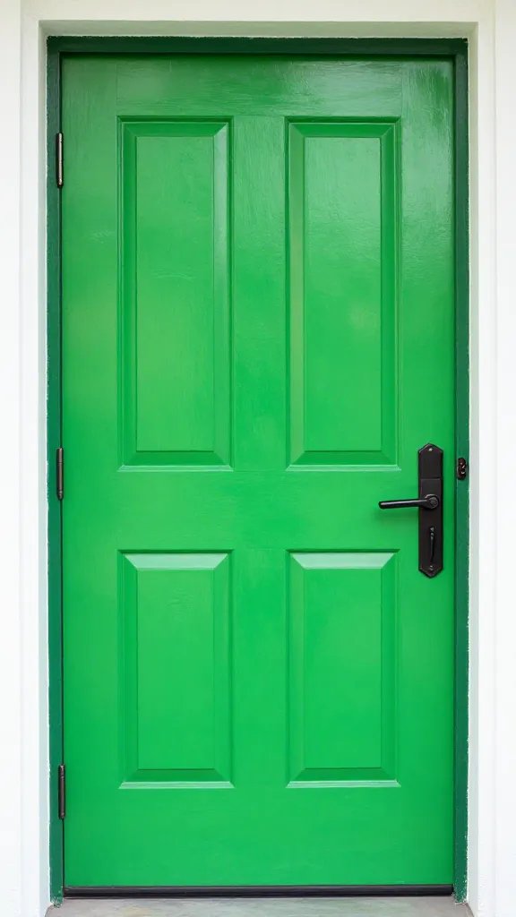 closeup of a bright front door with bold color and glossy finish